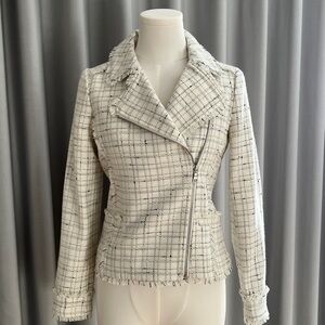 Ann Taylor Ivory Plaid Tweed Blazer